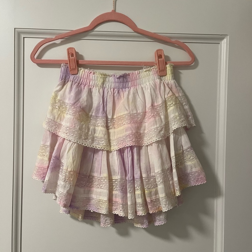 Loveshackfancy pastel tie dye miniskirt